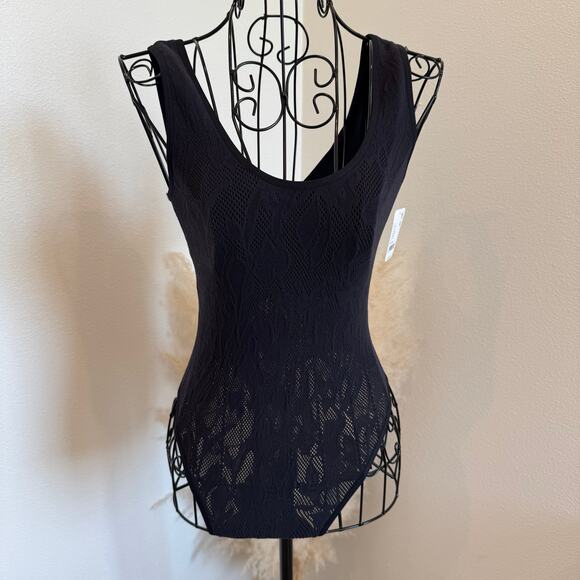 FREE PEOPLE Cutout Plunge Textured Lace Bodysuit Black M/L NEW - Picture 8 of 14